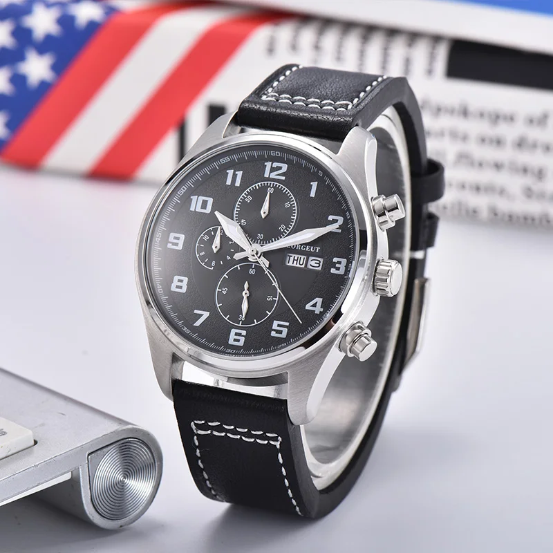 

Часы мужские Кварцевые водонепроницаемые, 41 мм, с кожаным ремешком