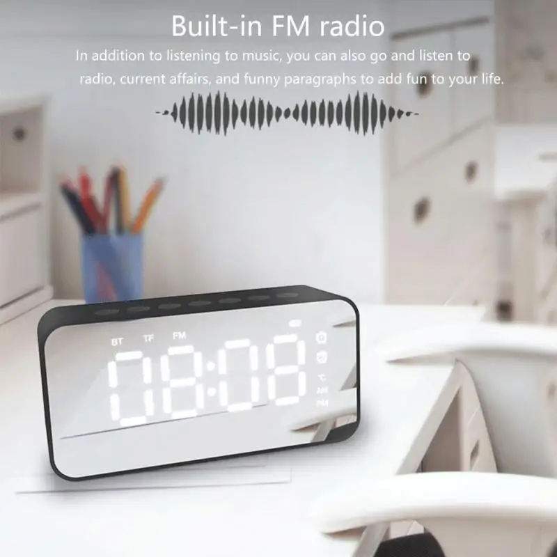 Bluetooth Динамик светодиодный зеркальный будильник часы Wake Up светильник