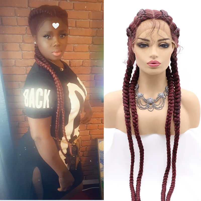 Цветной бордовый двойной голландский Плетеный парик Детские волосы для Женщин
