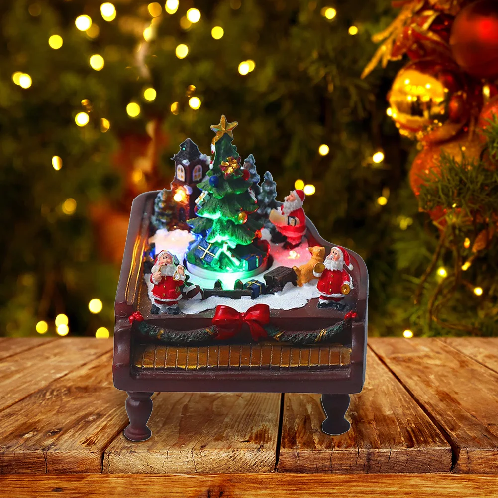 

Christmas Luminous Santa Snowhouse Resin Statue Crafts Snowhouse with Windmill Rotating Table Decoration Children New Year Gifts