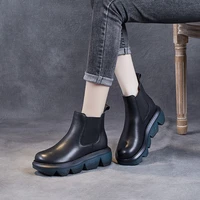 2022 new hot sale fashion women chelsea ankle boots round head thick bottom pu genuine leather waterproof casual shoes