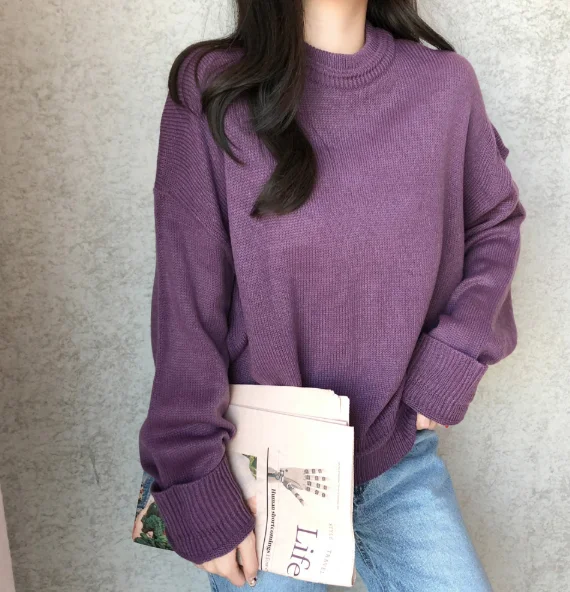 Женские свитера фиолетового цвета повседневные теплые в европейском стиле