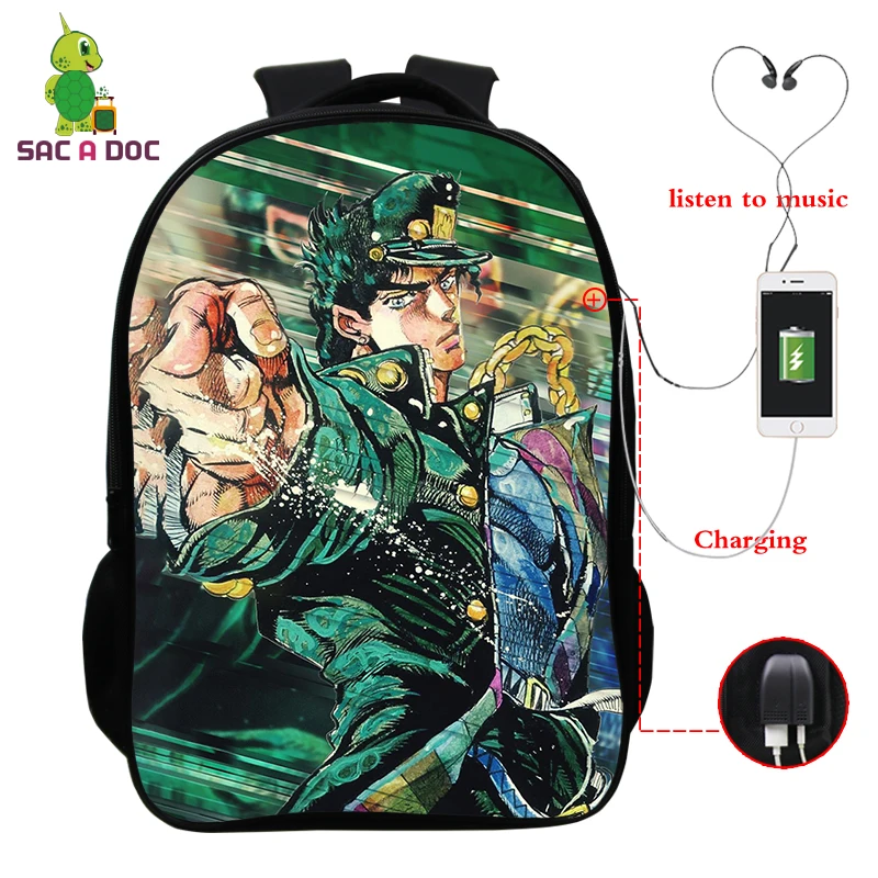 Casual USB Backpacks jojo's bizarre adventure jojo Bookbag 16 Inch Teenager School Bags Boys Girl Funny Back Pack Men Book Bag