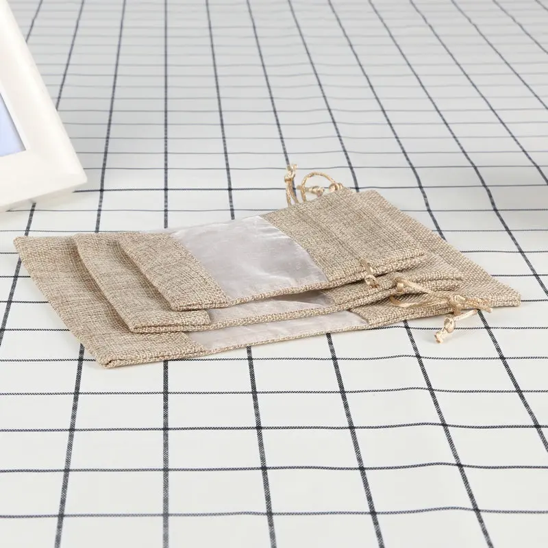 Кофейные зерна сумки конфеты с окном 5 шт. джутовые мешки в декорированном