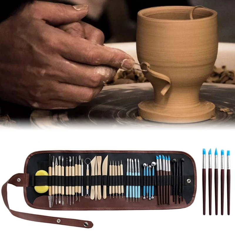 

41pcs DIY Clay Sculpture Pottery Tools Set Multifunctional Carving Point Drill Pen Ceramics Sculpting Sponge Scraper Kit