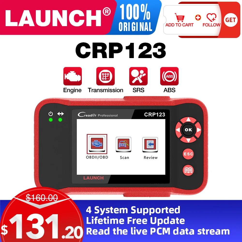 Оригинальный Launch CRP123 сканер кодов коробки передач и двигателя X431 Creader CRP 123 ABS SRS
