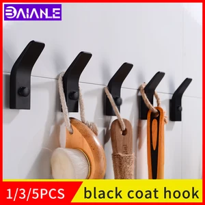 Крючки для халата, черный крючок для ванной комнаты, для полотенец, настенное украшение, крючки для пальто, вешалка для одежды, алюминиевые аксессуары для ванной комнаты