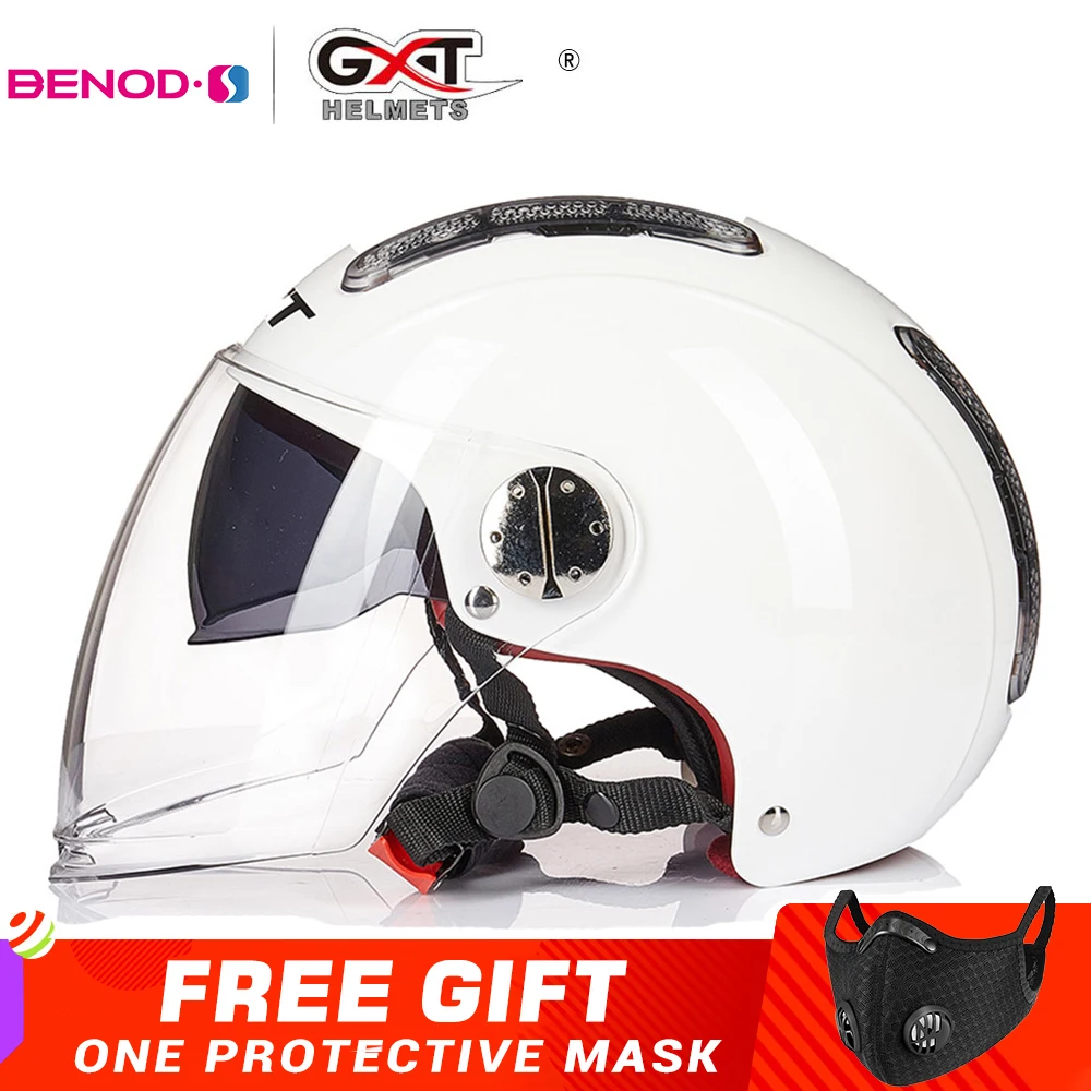 

GXT Helmet Motorcycle Open Face Moto Helmet Dual Lens Moto Casco Capacetes Motorbike Casco Moto Electric Riding Helmet Black