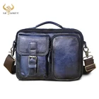 Мужская сумка-мессенджер из натуральной кожи, модная синяя сумка через плечо из воловьей кожи, 9 дюймов, сумка-тоут, сумка-портфель, 036