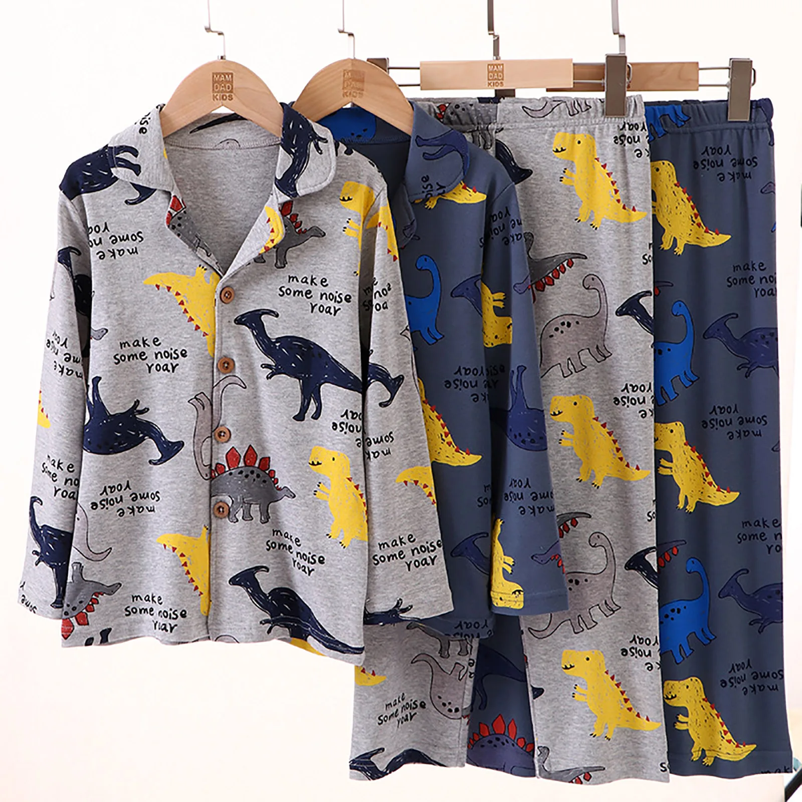 

Unisex Kids Pajamas Set Cute Cartoon Pattern Sleepwear Suit Lapel Button Down Long Sleeve Tops+Pants Teenage Pjs Set Homewear