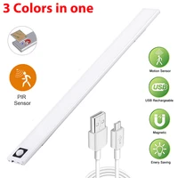 3 color dimmable kitchen led lights cabinet light pir motion sensor thermal led usb rechargeable aluminum shell lamp night light