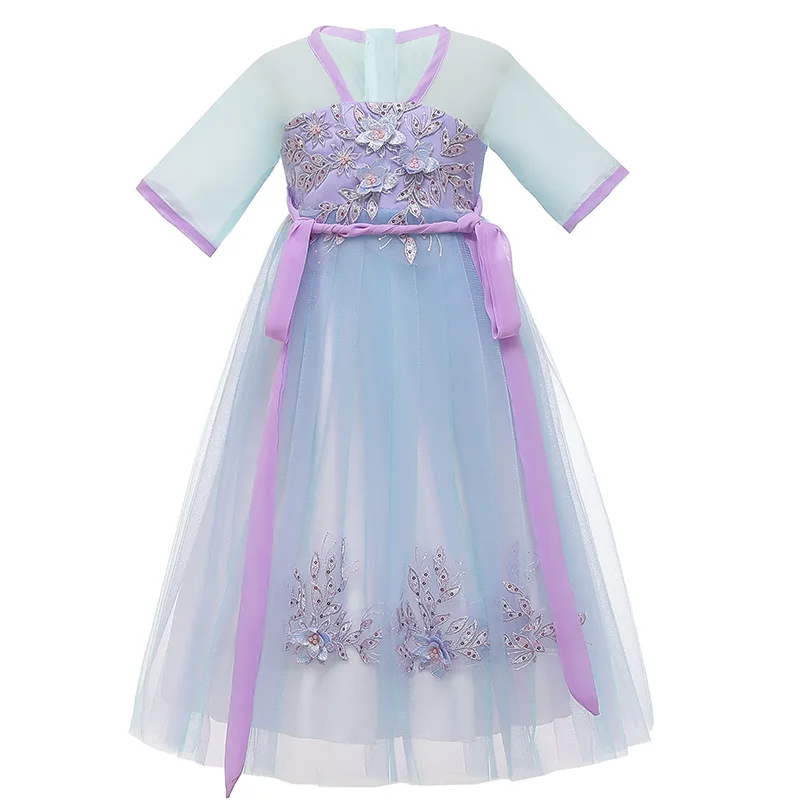 

New Retro Girl Long Dress Hanfu Children Dress Girl Summer Costume kids Traditional Dresses For Party Casual Dress 4-12 Years