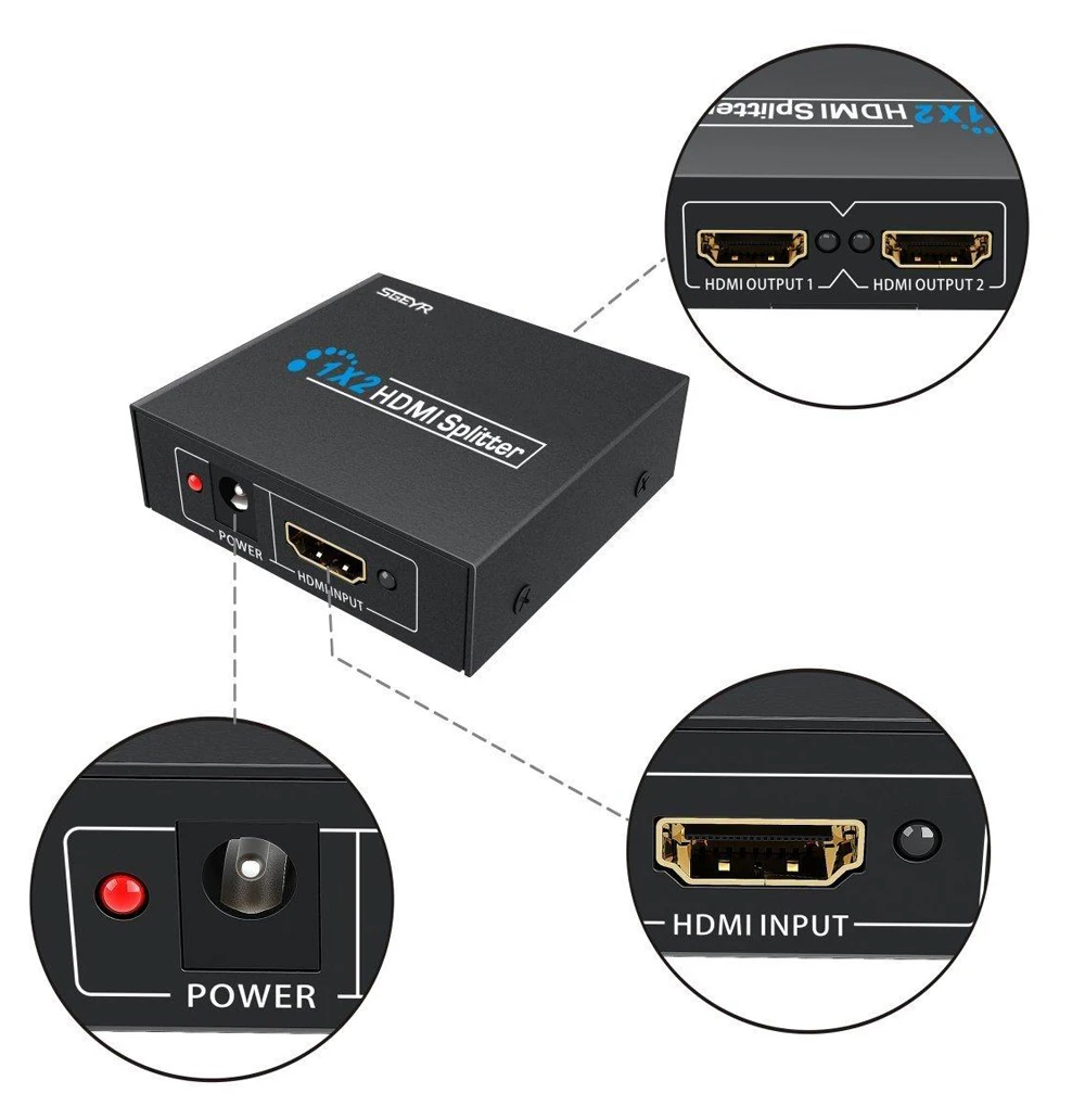 Разветвитель HDMI 1x2 SGEYR Full HD/3D 2 порта 1 вход выхода разветвитель Поддержка 1920x1080 @ 60