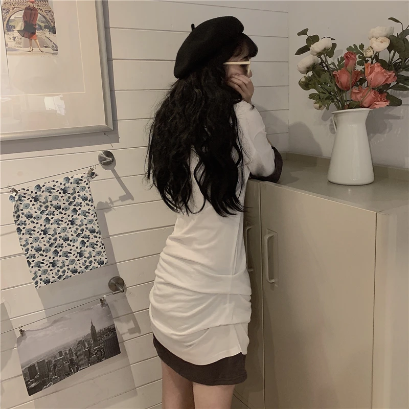

new Korean style patchwork long T-Shirts woman short sleeve summer Women's Clothing fashion brand o-neck Self-cultivation tops