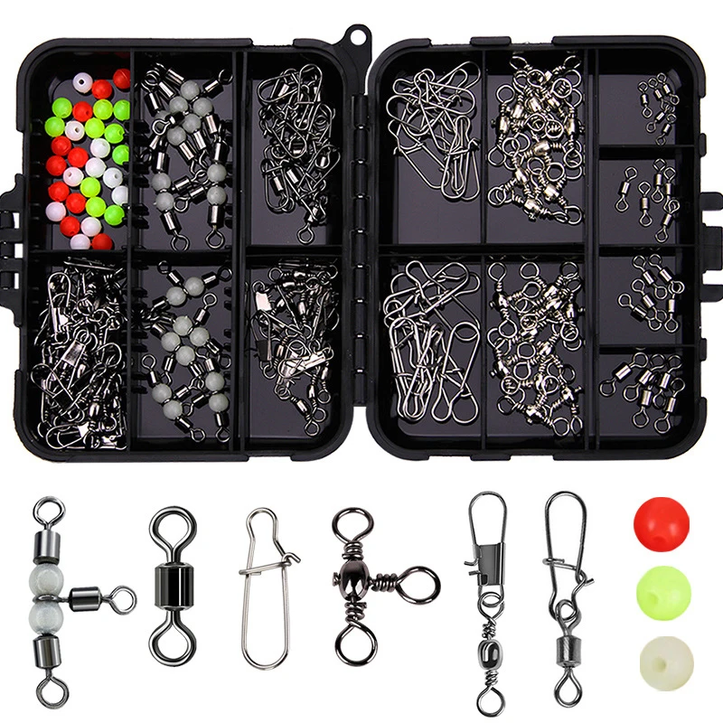 

141Pcs/box Fishing Tackle Fishing Accessories Kit Fishing Tackle Boxes Swivel Snaps Kit Include Ball Bearing Swivel Snap Barrel
