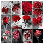 5D алмазная живопись сделай сам, красная роза, черно-белая серия, полноразмерная круглая Алмазная мозаика ручной работы, вышивка крестиком, украшение для дома