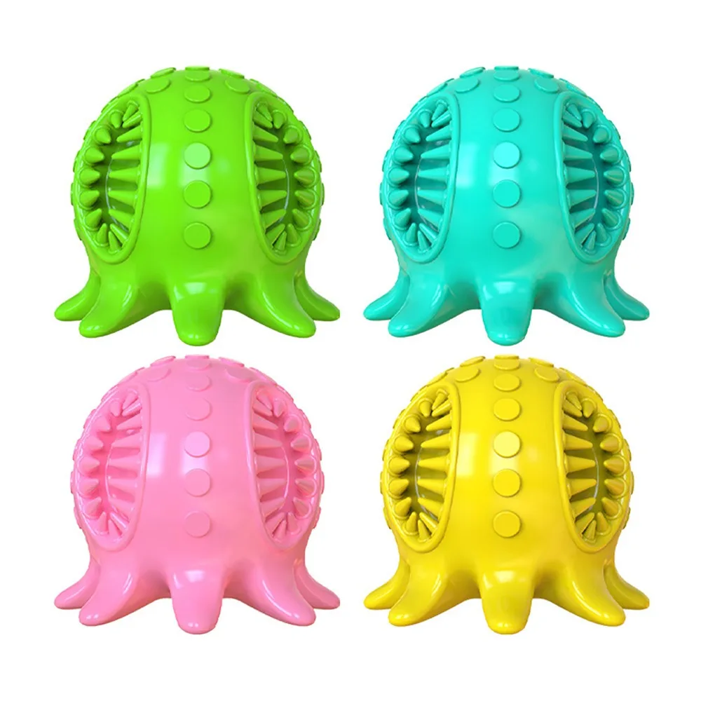 

Pop It Dog Toy Globbles Tooth Cleaning Octopus Shape Chew Squeaky Toy Food Dispensing Ball Puzzle Interactive Toy Ball for Puppy