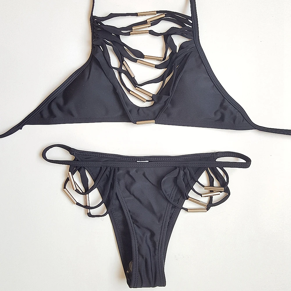 Женский раздельный купальник с пуш-ап Раздельный высоким воротником и вырезами