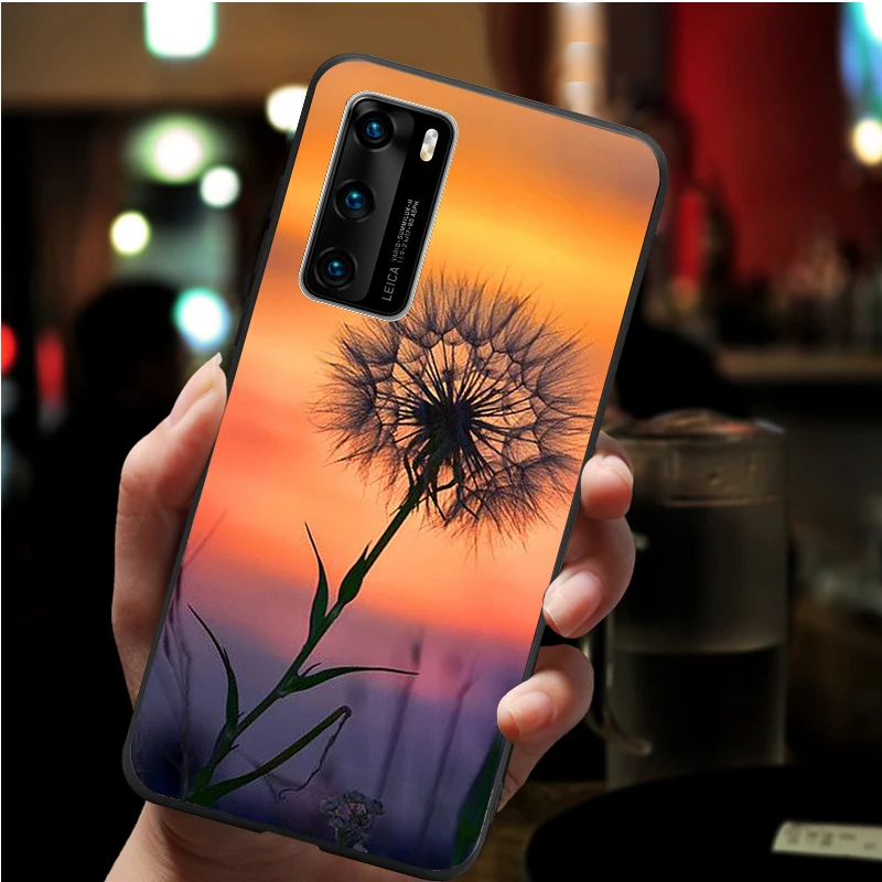 Чехол для телефона Dandelion Flower Black Soft для Huawei P40 P30 P20 P10 Pro Lite P9 Lite Nova 4E 6SE Psmart 2 2019 Y6 9 Prime Cover On.