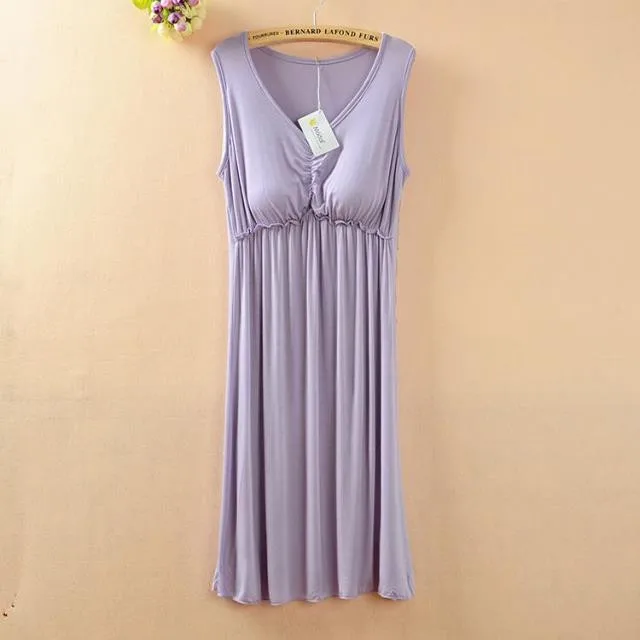 

2022 Modal Nightgown For Women Nightdress sleeveless v-neck Bra Summer Sleepshirts AW7415
