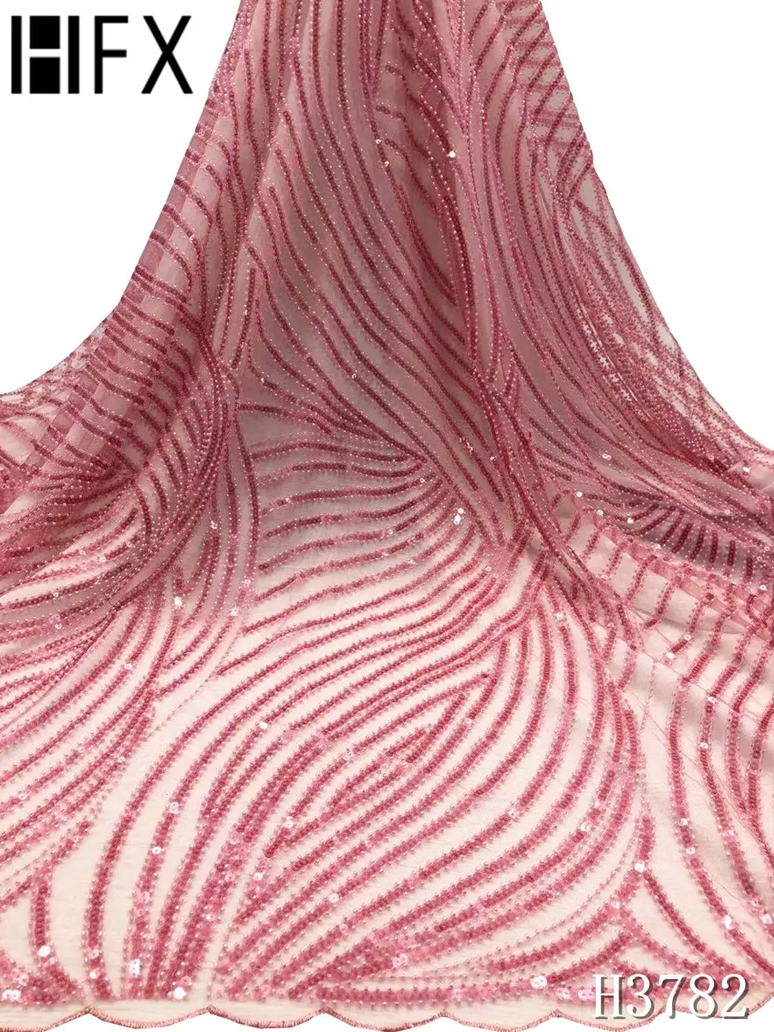 HFX нигерийская кружевная ткань с бисером 2020 Высококачественная блестками и
