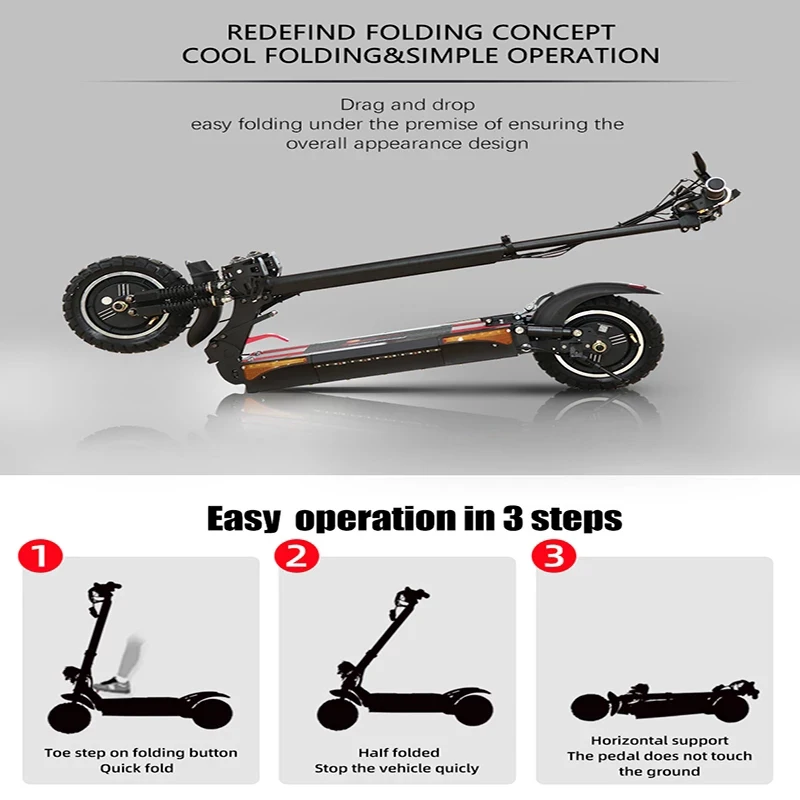 

1000w Electric Scooter Max Speed 60km/h for Adults Max Load 150kg 10inch Off Road Tire Small EScooter Folding Two Wheels Battery