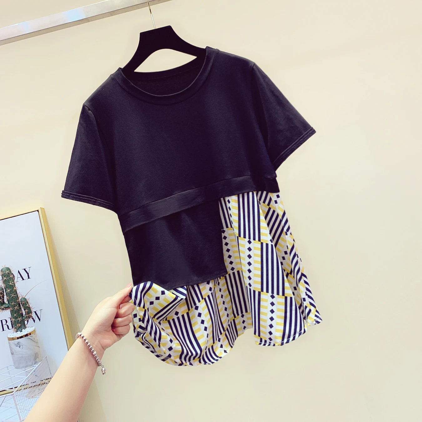 

Irregular Stitching Short Sleeve Cotton T-shirt Female Summer Top Loose Shirt Girls Lady's T Shirts Loose Tshirt