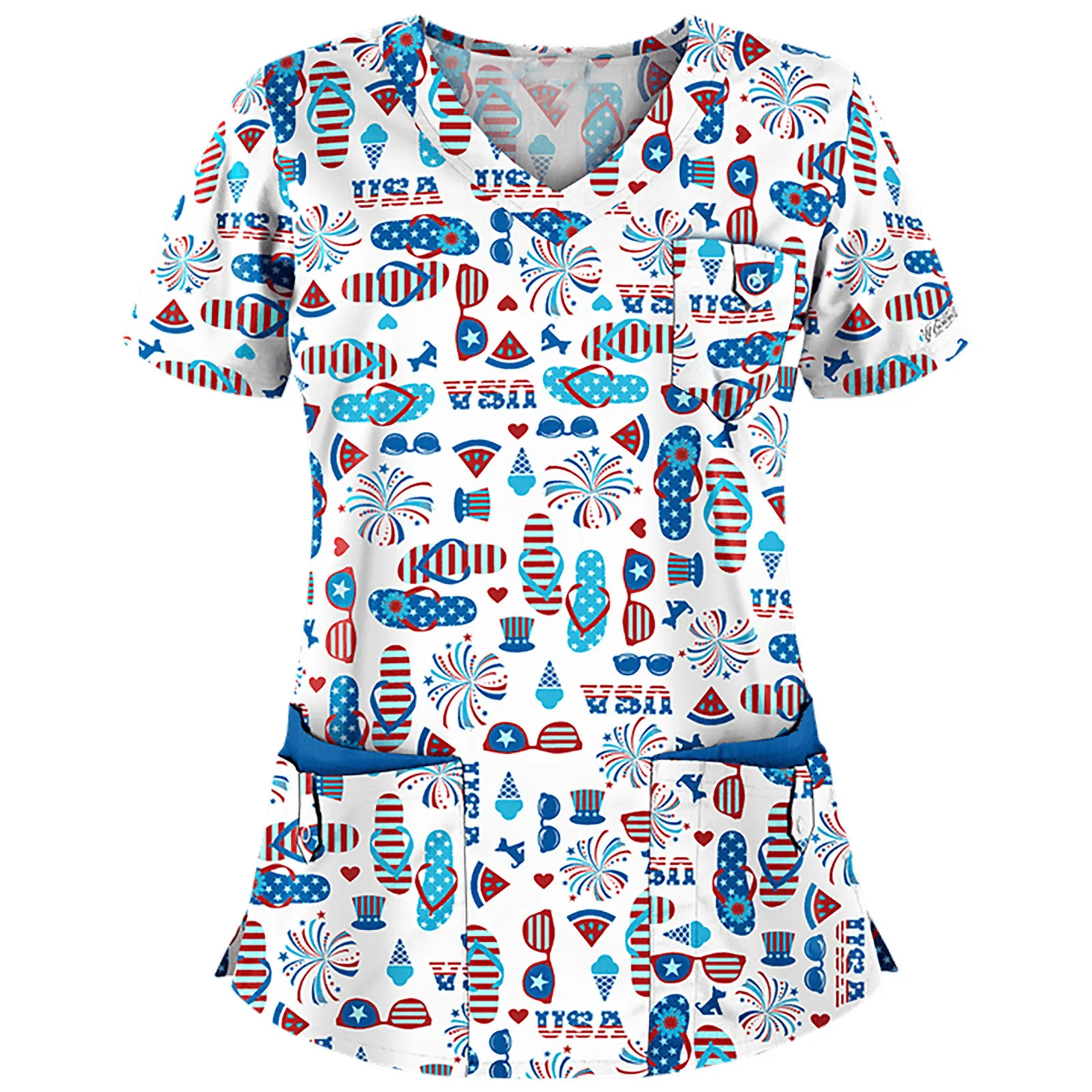 Digital Prints Nurse Uniform Women Short Sleeve V-neck Tops Medical Working Thanksgiving Uniformes Clinicos Mujer 2021 | Тематическая