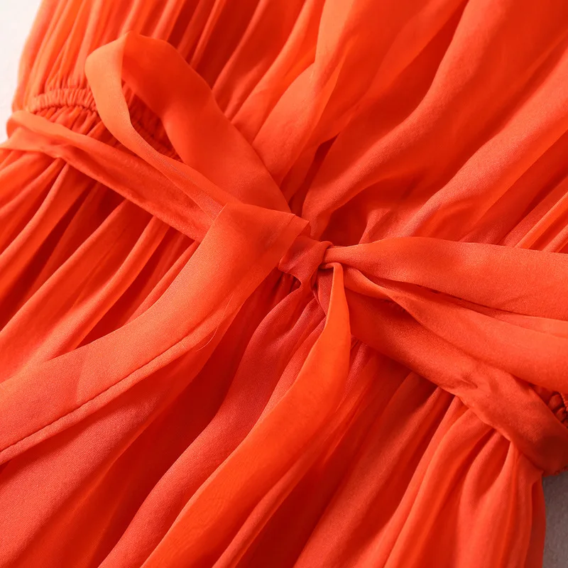 Женское винтажное пляжное длинное вечернее платье элегантное оранжевое из 100%