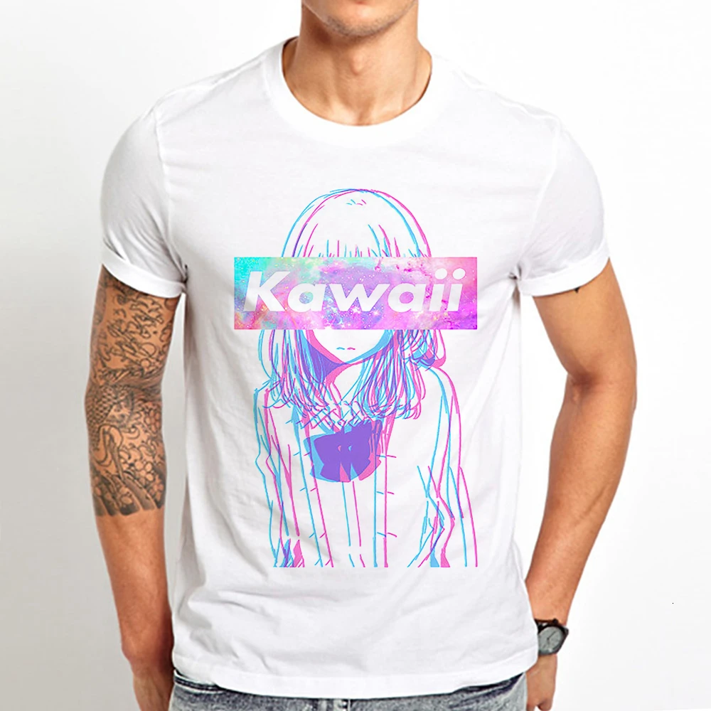 Кавайная забавная футболка с японским аниме девушкой мужская летняя новая белая