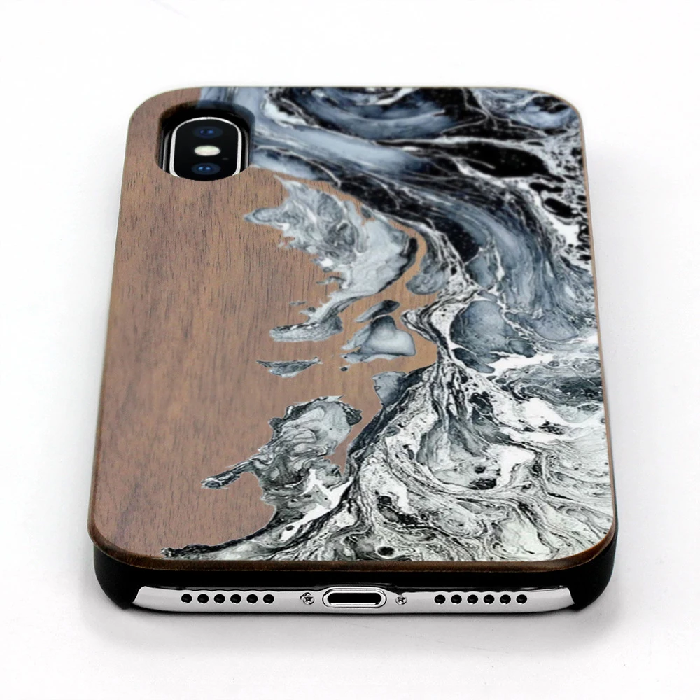 Painted ink color printed wooden phone case for iphone X XS XR max 6 7 8 plus PC Chinese style graffiti wooden shell