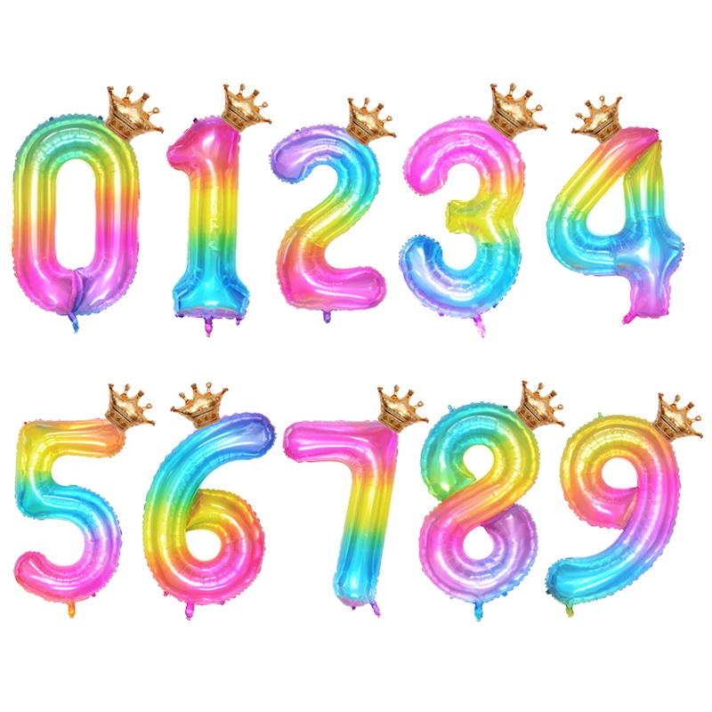 

40inch Helium Number Foil Balloon Air Rainbow Digit Figure Globos Crown Birthday Party Decorations For Home Kids Toys Balloons