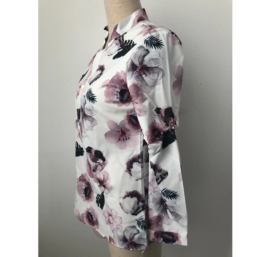 

Summer Women Fashion Casual Elegant Blouses Long Sleeve Round Collar Office Lady Shirt Floral Printed Shirt Tops