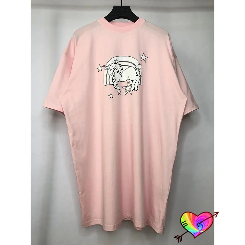 

Футболка для мужчин и женщин, тенниска с графическим принтом единорога, розовая 1:1, с коротким рукавом