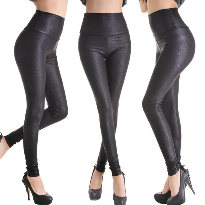 

Sexy Women Faux Leather Pants Matt Look Pant High Waist Stretch Black Leather Slim Pants Leggings High Quality Comfortable