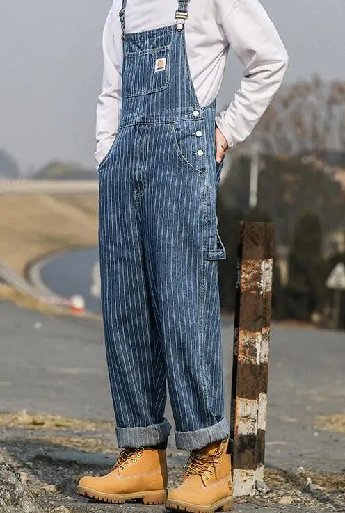 Jeans Overalls Mens Streetwear Denim Rompers Pocket Work Jeans Man Denim Cotton Studio Overalls