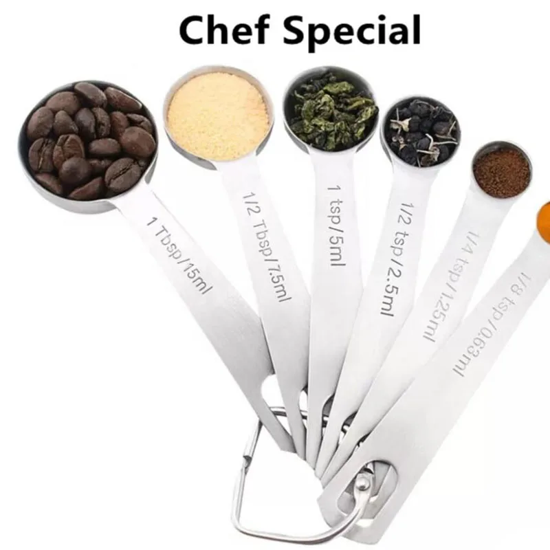 

6PCS Household Measuring Spoon Stainless Steel Measuring Cup Kitchen Scale Baking Cooking Teaspoon Sugar Measuring Tool Set
