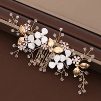 golden leaf pearl bridal hair comb headdress wedding hair accessories bridal tiara flower wedding hair comb head jewelry