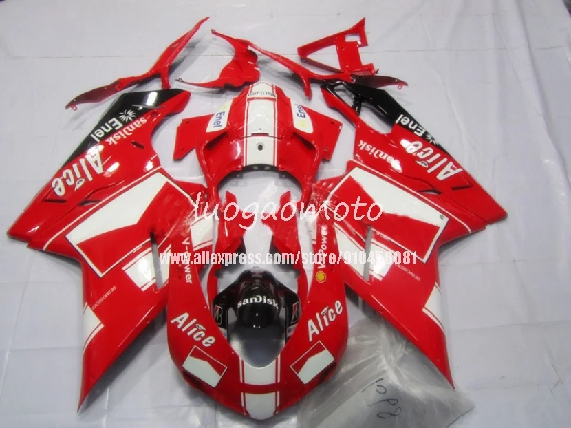 

ABS Injection Fairings Kit for flame red white Ducati 848 1098 1198 2007 2008 2009 2010 2011 Body kits 07 08 09 10 11 bodywork