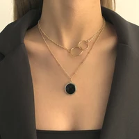 2021 fashion black round pendant necklace for women trendy simple geometric chain necklace jewelry gift