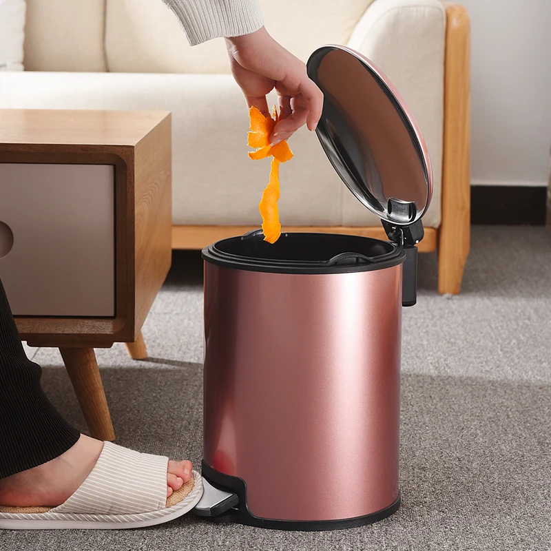 

European-Style Trash Can Household Living Room Bedroom Bathroom Kitchen Innovative Large Stainless Steel Pedal with Lid