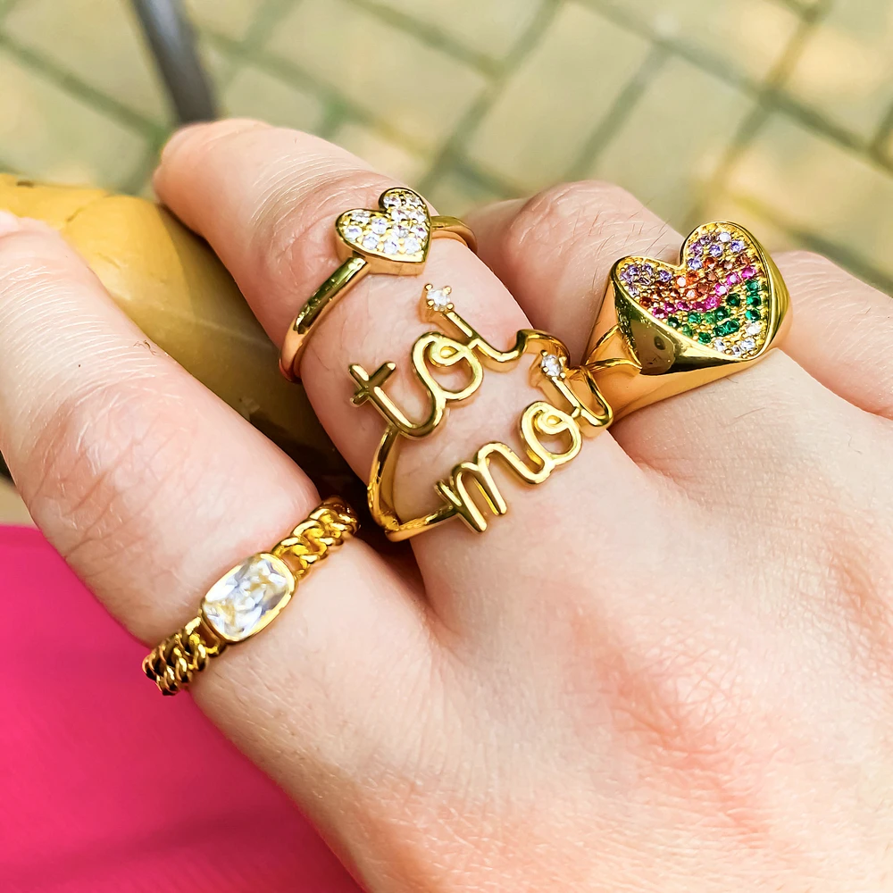 

Women Ring Fshion Jewelry Gold Silver Color Open Cuff Heart Design Lady Finger Ring Wedding Engagement Adjustable Ring