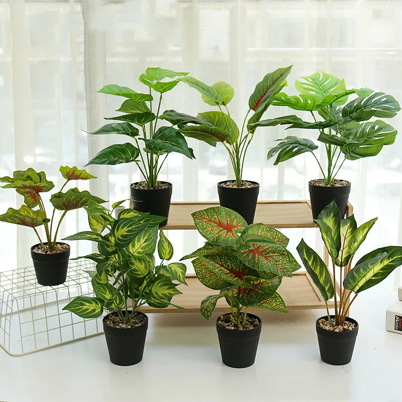 

New Turtle Back Leaf Bonsai Artificial Flower Simulation Tropical Plant Fake Potted For Home Study Ornaments Greening Decoration
