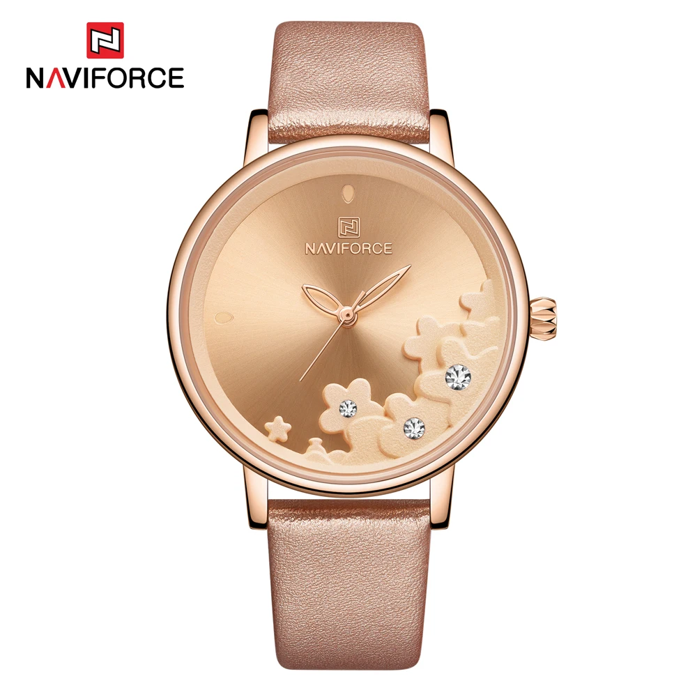 RoseGold NAVIFORCE, новинка, часы с красным кожаным ремешком, женские часы, женские Кварцевые водонепроницаемые наручные часы, женские часы - Цвет: RoseGold