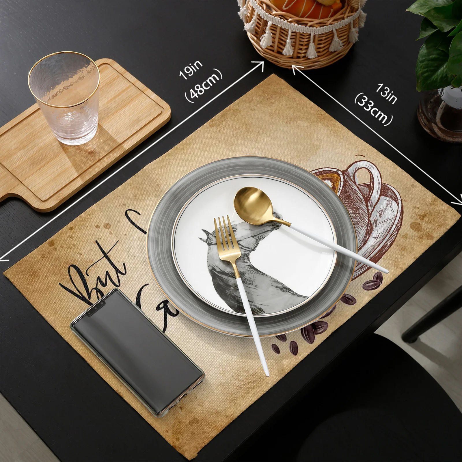 

Coffee Coffee Beans Retro Table Runner Placemats Set Wedding Table Decoration Table Runner for Kitchen Dining
