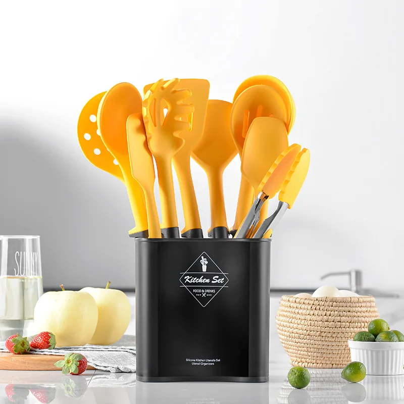

Kitchen Set Non-Stick Spatula Shovel Wooden Handle Cooking Appliances With Storage Box Silicone Utensils Kitchen Accessories