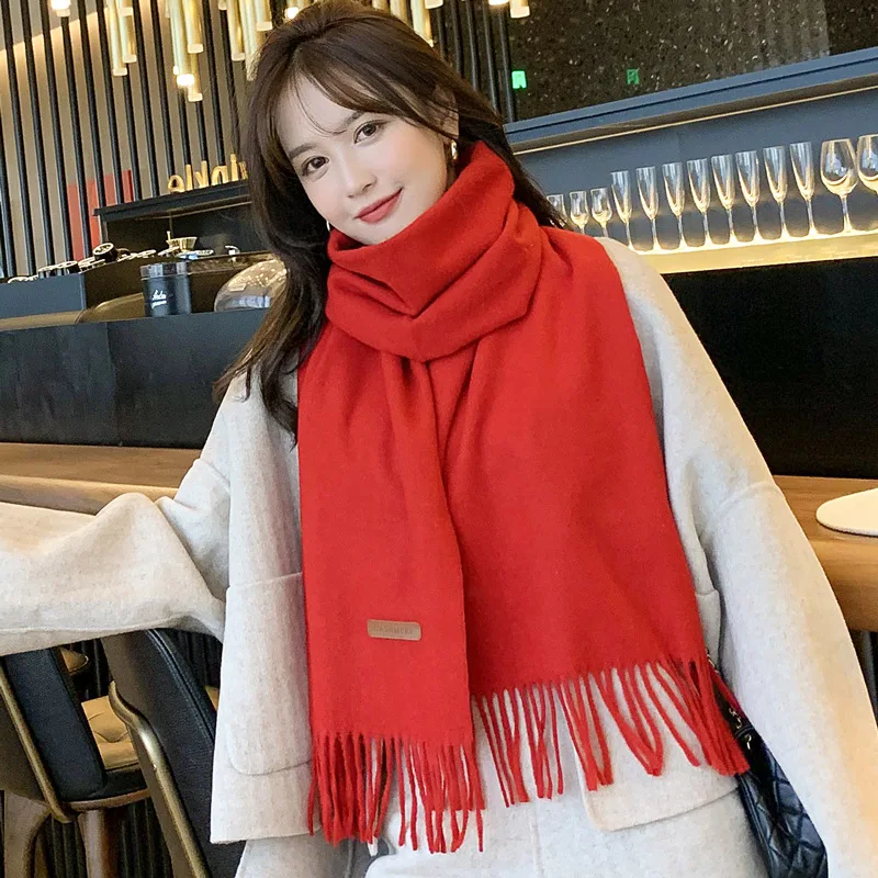 

JIFANPAUL winter new wool scarf women thick warm and solid color long tassel cashmere scarf bib shawl ladies fashion scarf