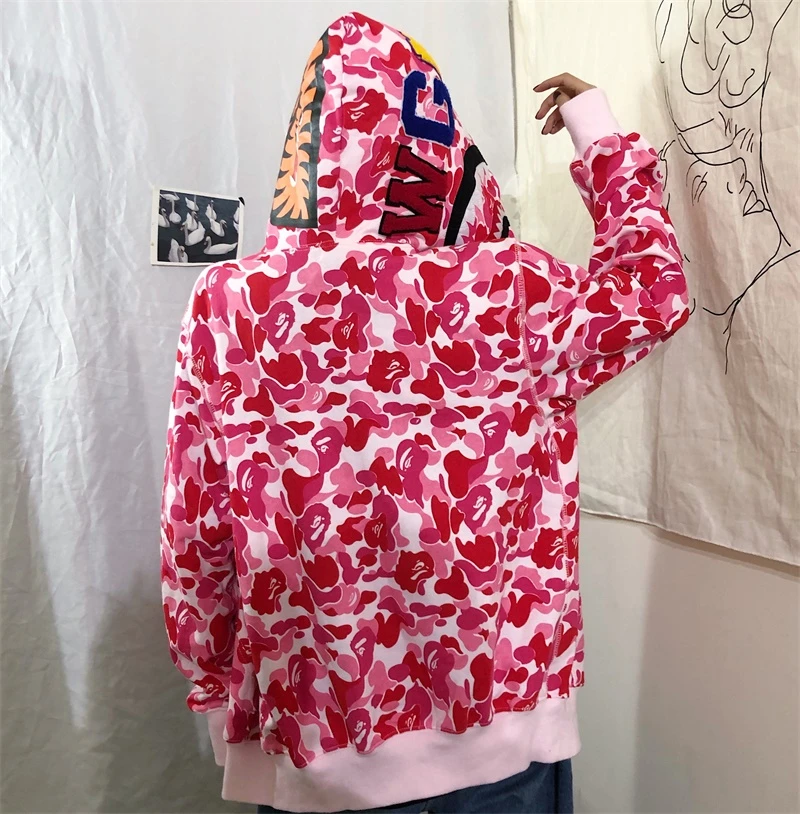 

Japanese Shark Camouflage Hoodies Women Sweatshirts Female Girl Early Spring Harajuku Hip-Hop Loose Couple Leisure Women Hoodie