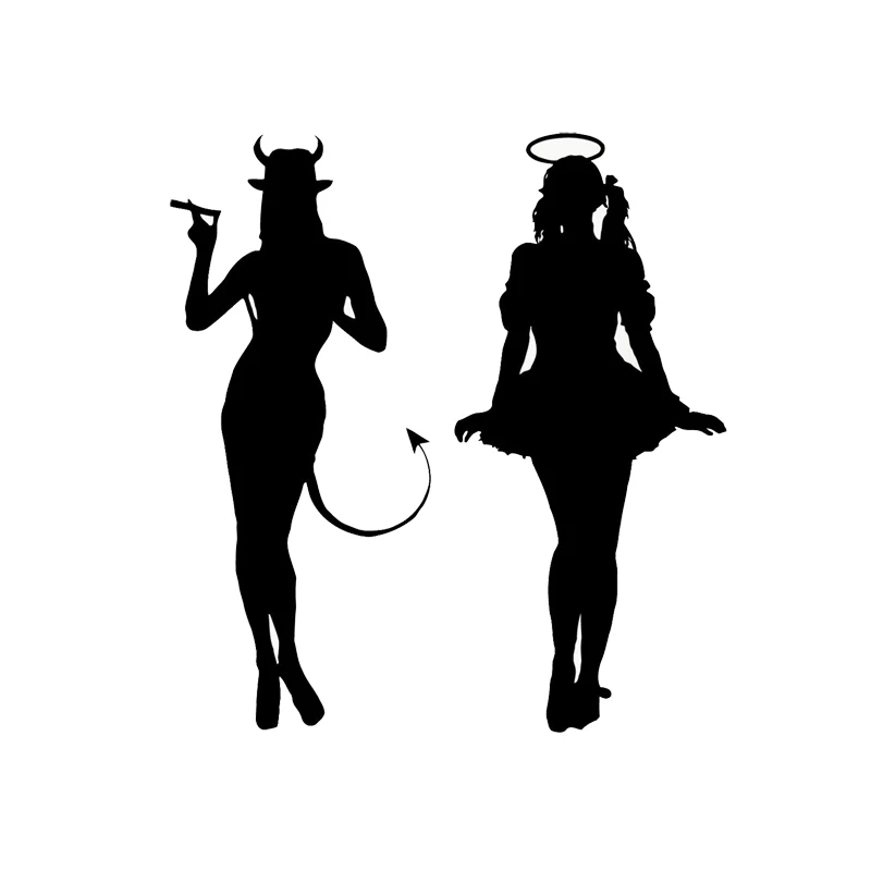 

Hot Sexy Girl Angel Devil Car Sticker Vinyl Decals Covering The Body Black/Silver 13.7*14.7CM