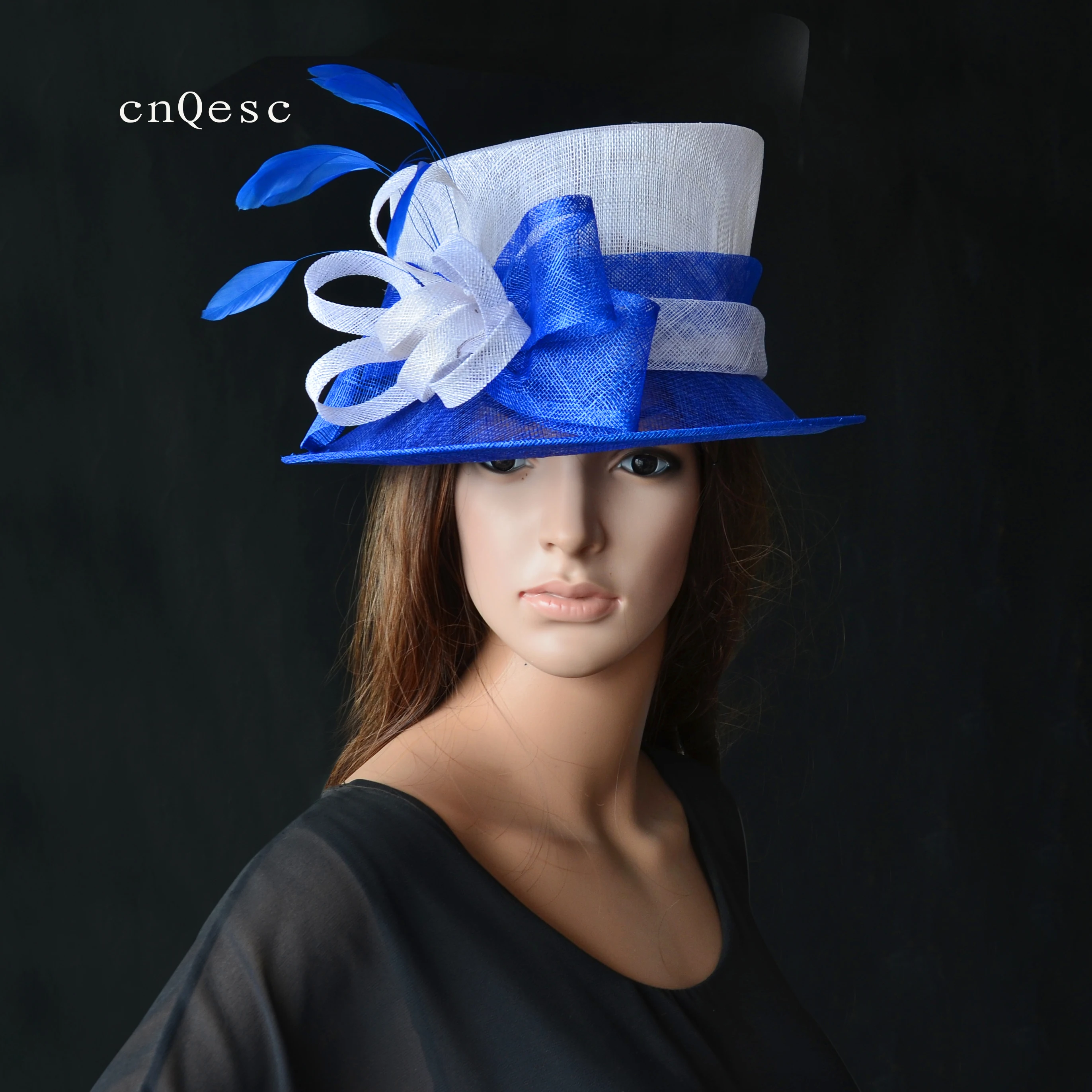 Королевский синий/белый небольшой поля Sinamay шляпа для свадьбы церкви.|hat yarn|hat brimhat